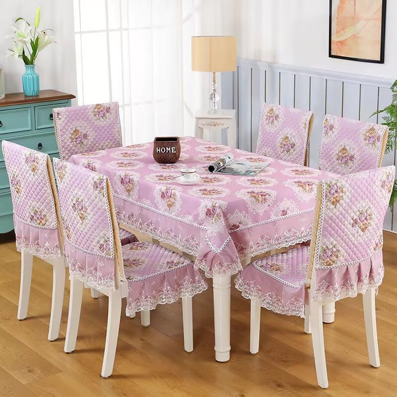 Temperament Lace Edge with Cotton Tablecloth High Grade Integrated Seat Cushion Solid Color Anti Slip Chair Cushion Backrest