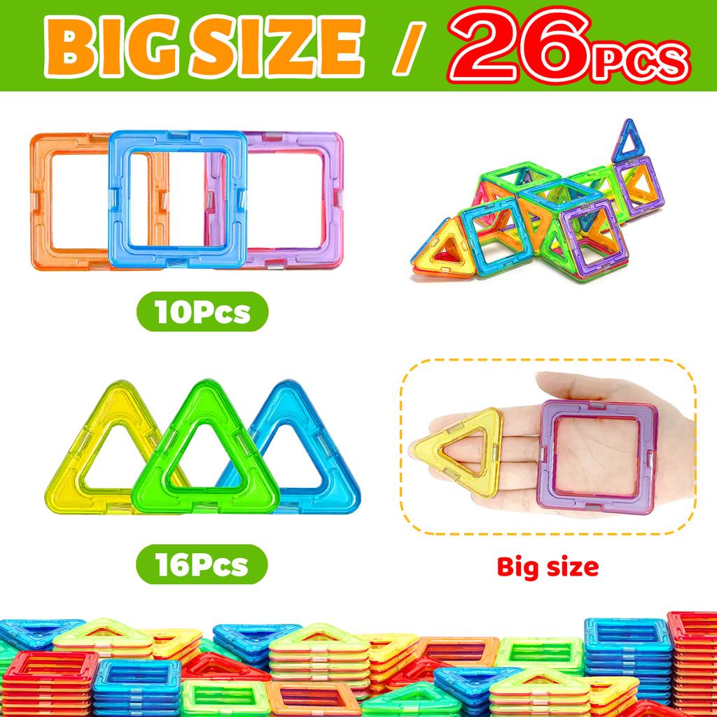 Big Size Magnetic Building Blocks - 3D STEM Educational Constructor Toys For Kids Multiple Shaped Magnetic Building Blocks