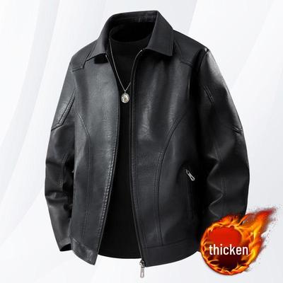 Men's Slim Fit Leather Jacket - Autumn/Winter Casual Lapel Coat with Plus Velvet and Thick Lining