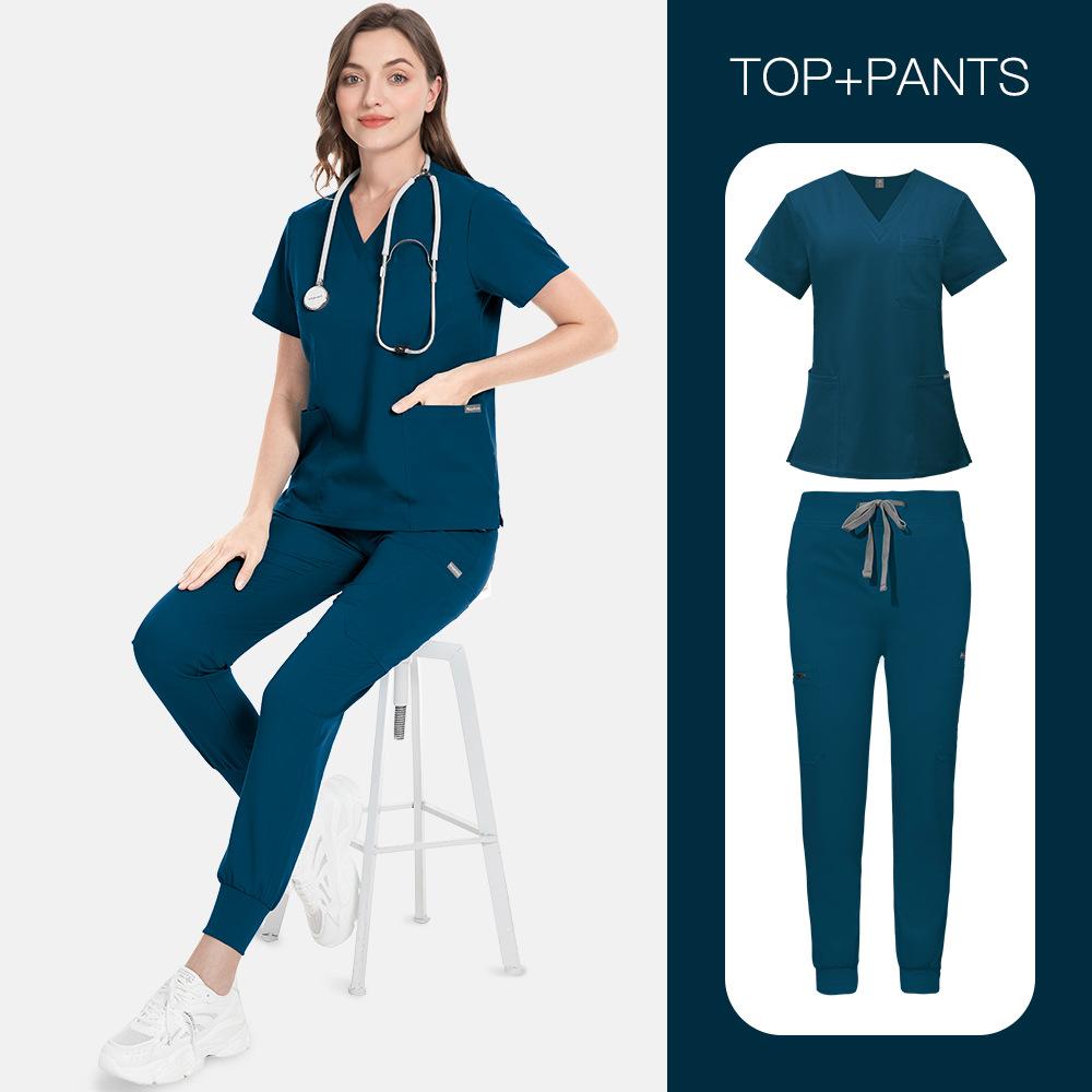 14-Color Scrub Set Women'S High Quality Pocket V-Neck Two-Piece Set Doctor Nurse Uniform Hospital Overalls Thick