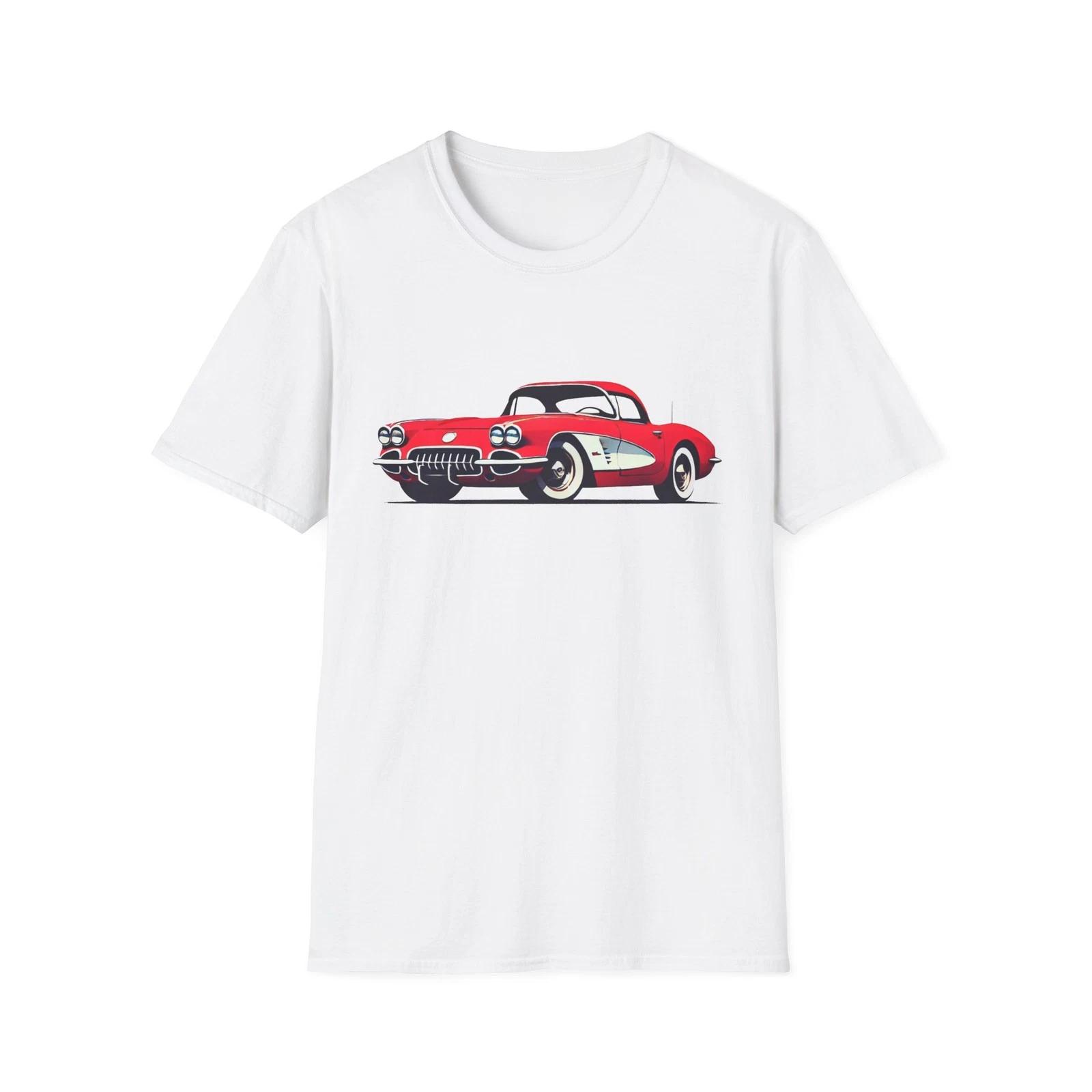 Red C1 Corvette T-Shirt – Classic 1950s Chevy Sports Car Graphic Enthusiasts XS