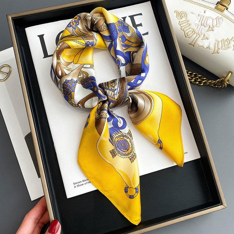 Szalik 100% Jedwab Damski Jedwab Morwowy Luksusowy Wysoka Jakość Kwadratowy Modny Nadruk Chustka do Włosów Chustka na Szyję Szal Damski Zawijki Hidżab Bandana Szaliki