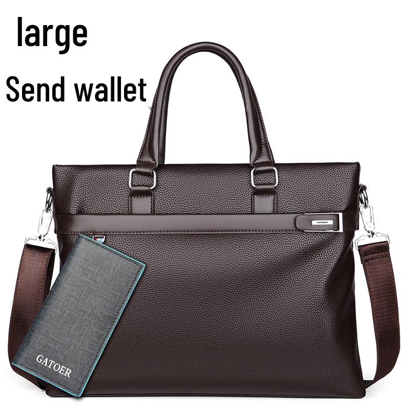 Men's Large Capacity Soft Leather Business Briefcase - A4 Shoulder and Crossbody Computer Bag