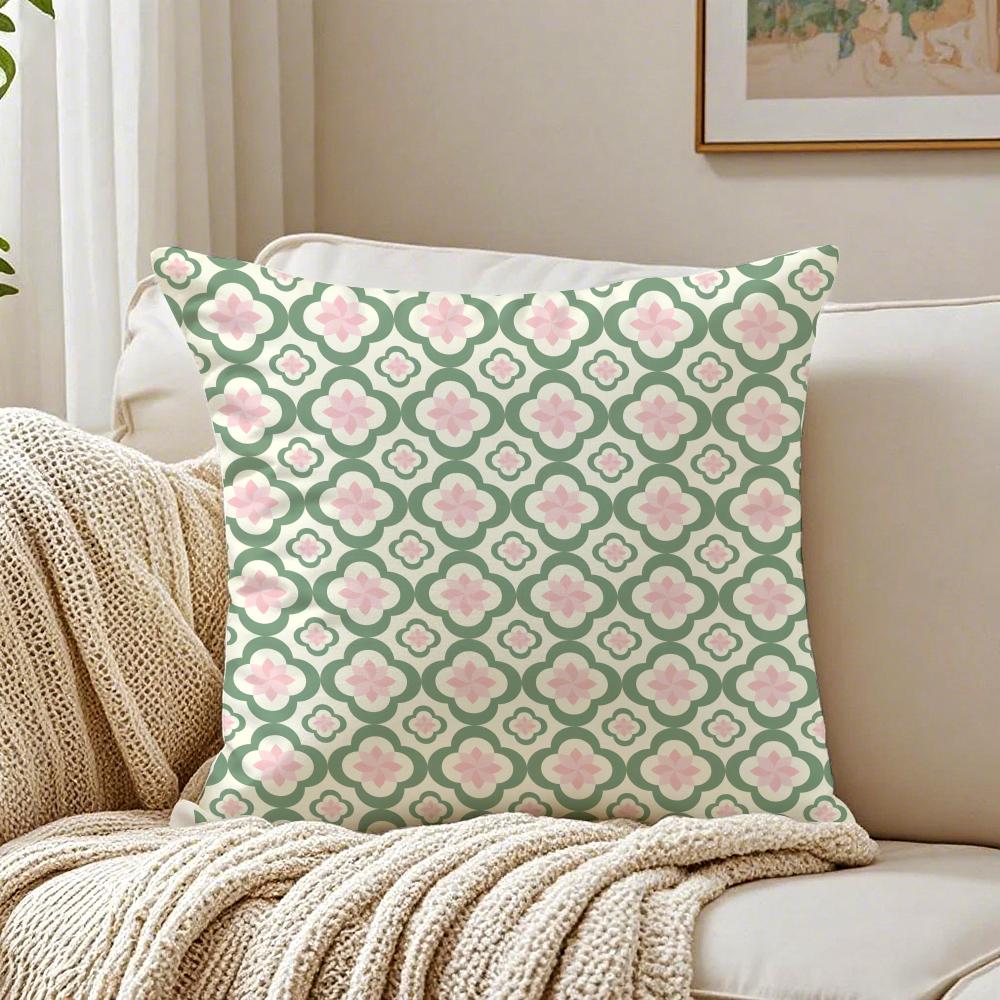 Fresh and elegant green fourleaf flower Cushion Cover Pillowcase Antidustmite living Room Sofa Decor Cushion Room