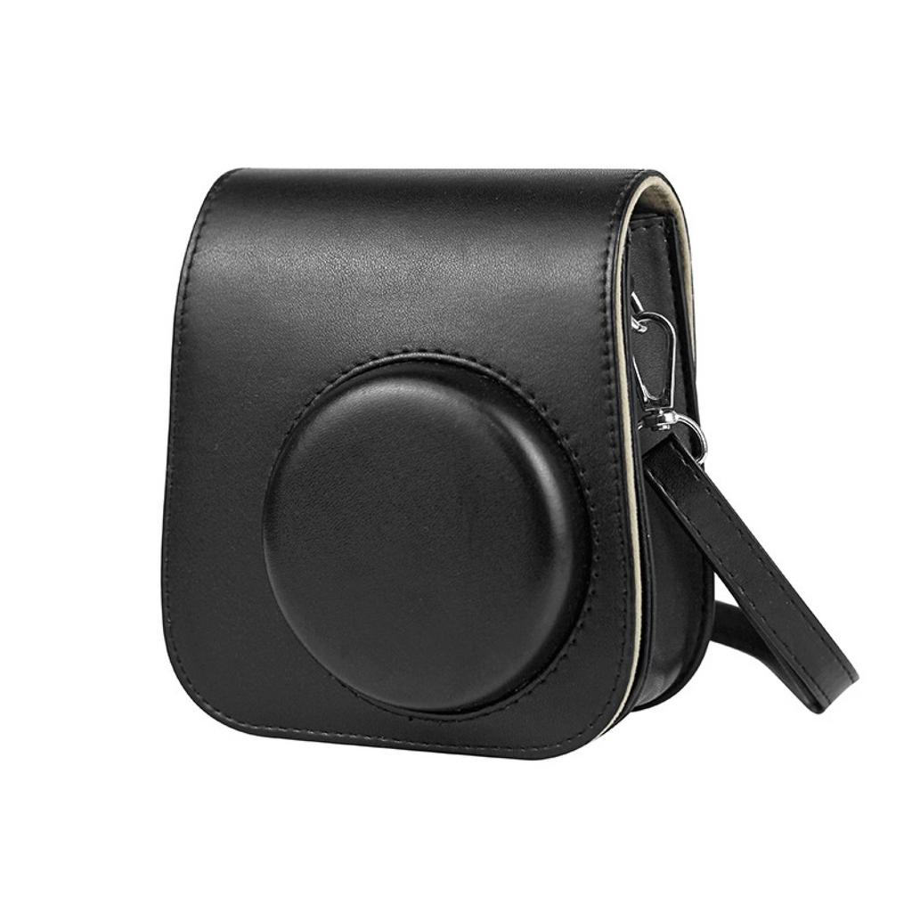 Einfarbige Ganzkörper-Kameratasche aus Leder mit Riemen für FUJIFILM Instax mini 11