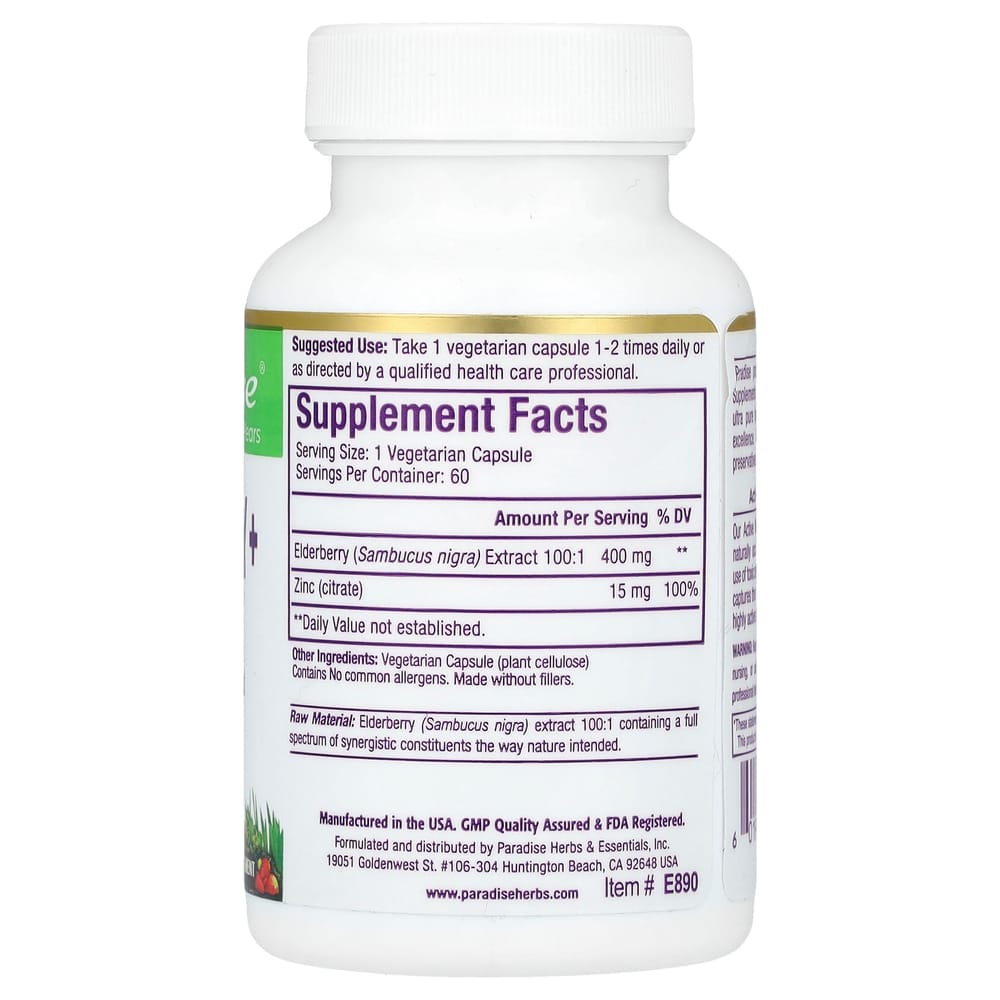 Paradise Herbs Earth's Blend Elderberry + Zinc Veggie Capsules, 60 Count