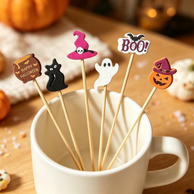 100 ks Halloweenska párty špáradlá Jednorazové bambusové špajdle Tekvica Duch Ovocná vidlička Koláč Dezert Koktailová tyčinka Dekorácie