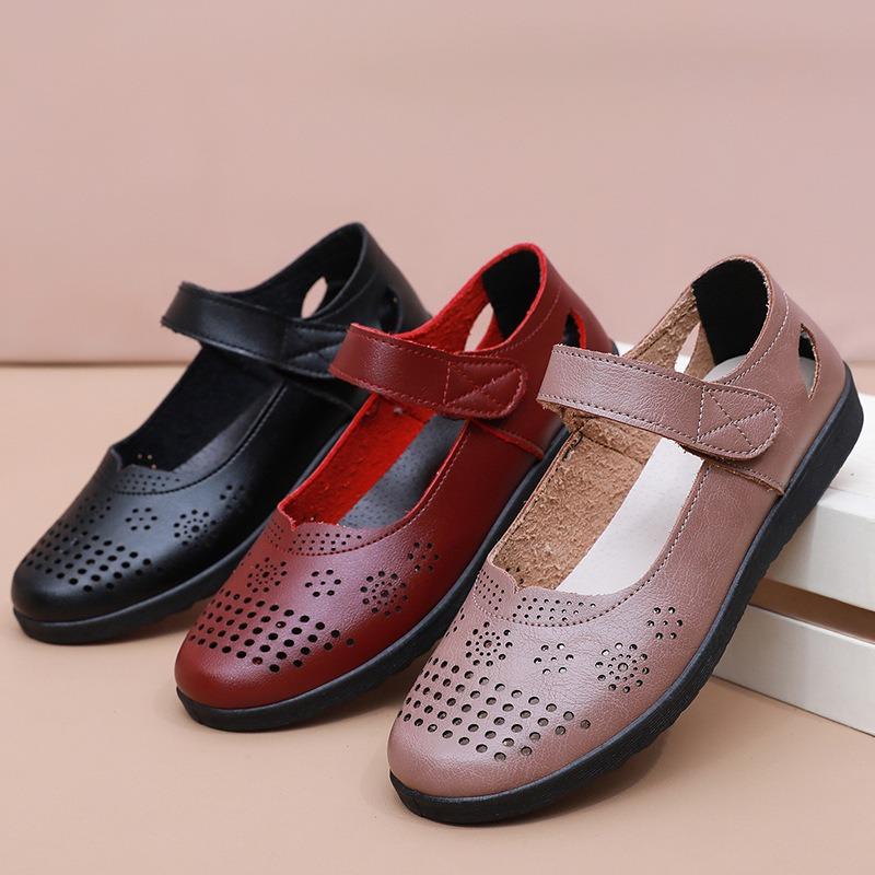 Soft-soled Shoes Sandals Flat-soled Elderly Women's Hole Shoes Single Shoes Elderly Non-slip Comfortable Women's Shoes Summer