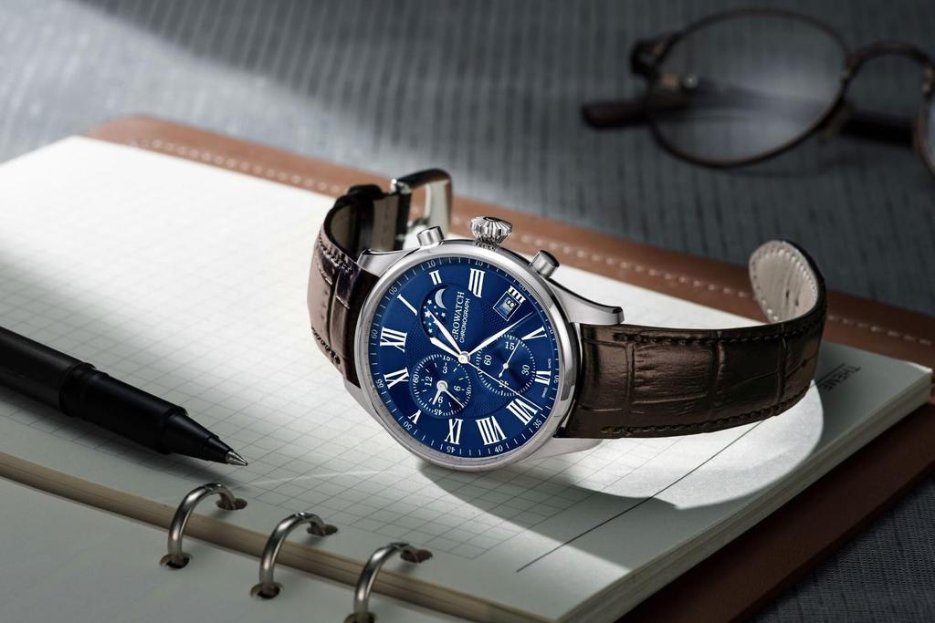 Aerowatch A78990 AA04 Brown Moon Phase Chronograph Watch with Date Swiss Made Men's Display,