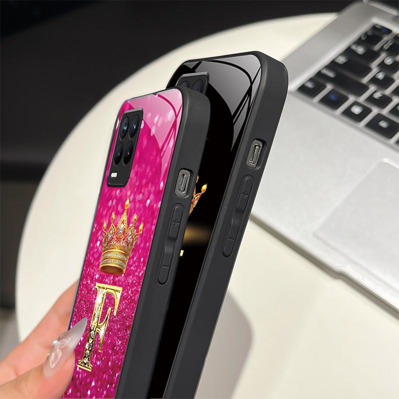 For Realme 8 Case Fashion Letters Hard Tempered Glass Back Cover For Realme 8 Pro 8i Realme8 4G RMX3085 Phone Case Luxury Coque