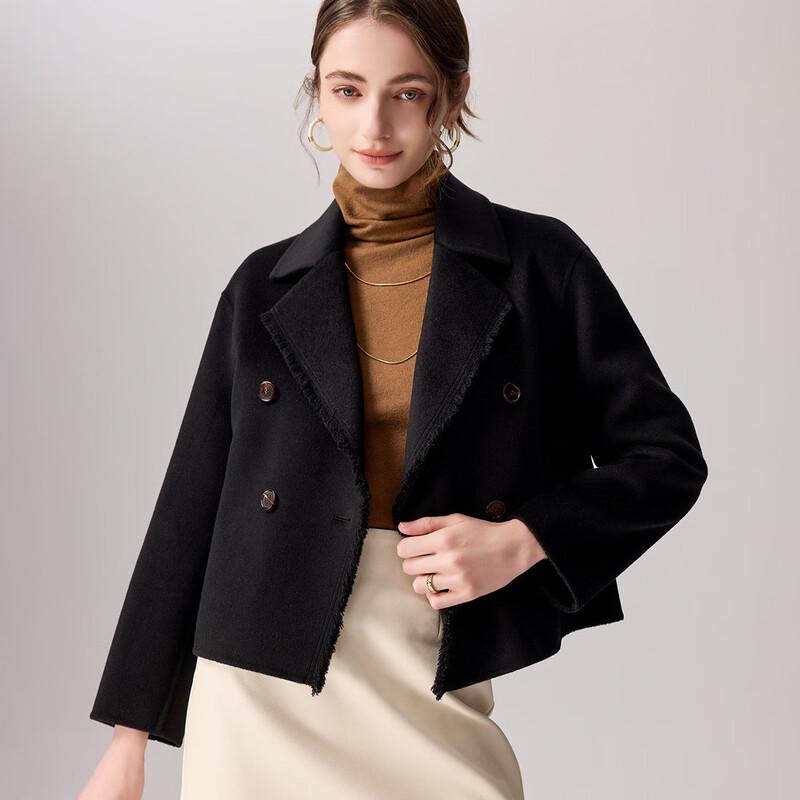 TUHUANG Women s Cashmere Wool Blend Double-Faced Short Coat M