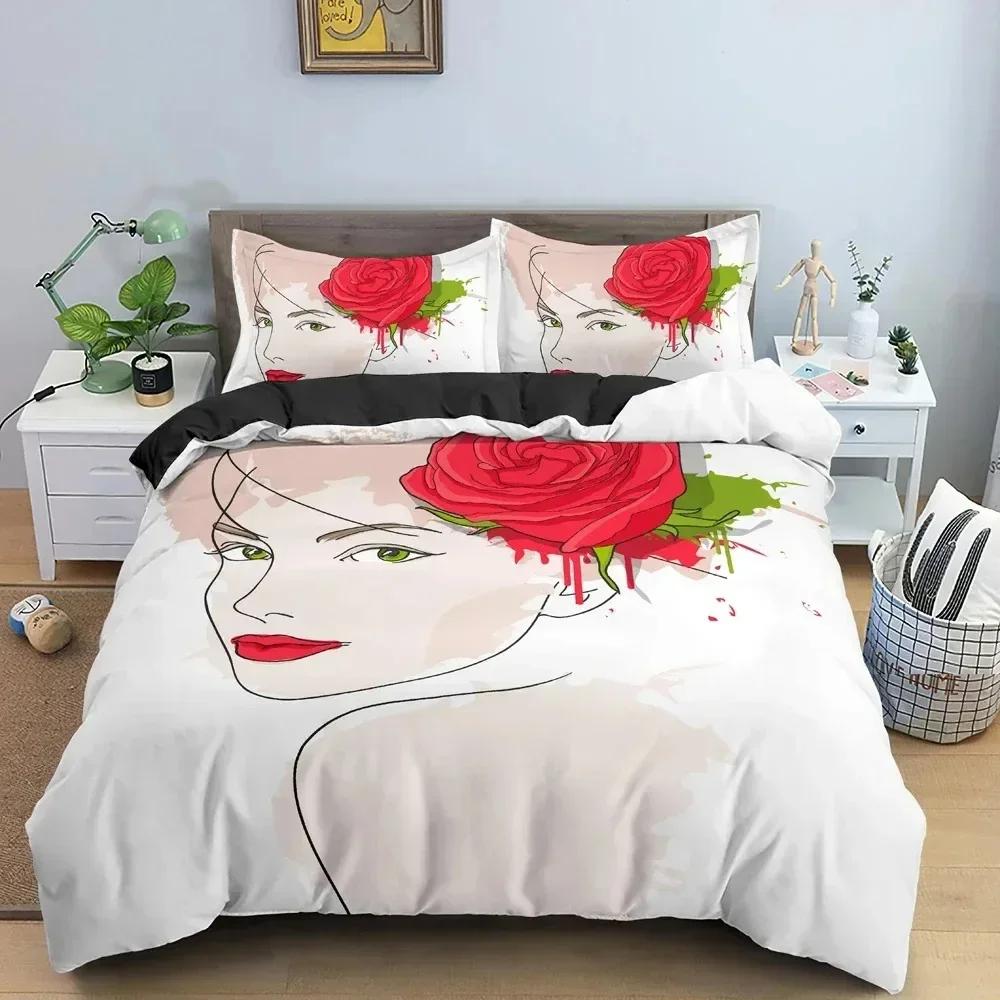 New Woman Portrait Bedding Set 3D Duvet Cover Comforter Covers For Girls Bedroom Twin King Size Quilt Cover With Pillowcase
