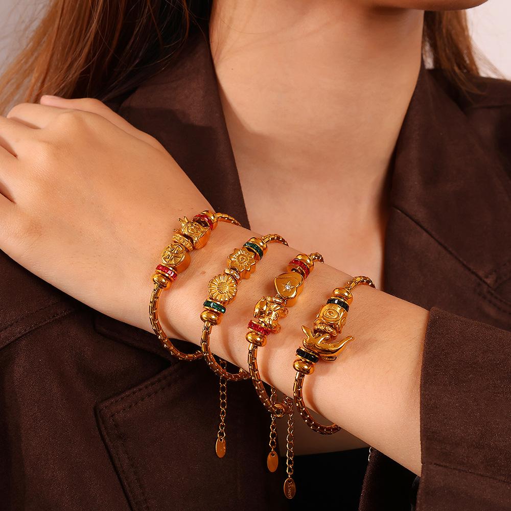 European and American gold adjustable bracelet with diamond decorative beads, exquisite retro style daily versatile jewelry