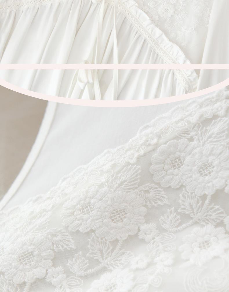 Langärmliges Damen-Nachthemd aus Baumwolle – französische Spitze, Prinzessinnen-Stil, vielseitig für drinnen und draußen, perfekt für Herbst/Winter.