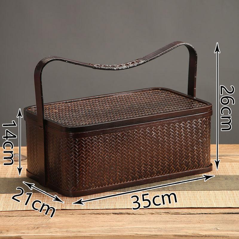 Hand-woven basket tea set, storage box, bamboo food box, fruit basket, moon cake gift box, bamboo picnic basket, bamboo