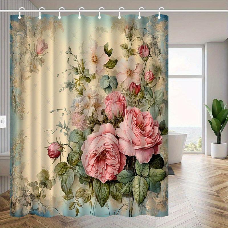 

1Pc Vintage Floral Shower Curtain - Hooks Included, Light Blue Bathroom Decor For Home & Hotel Use, Elegant Shower Curtain W60H190(CM)-1 Pcs