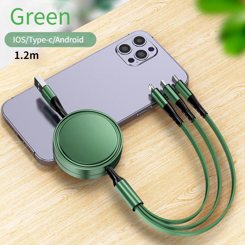 

Для IOS Type-c Android «три в одном» зарядный телескопический кабель для передачи данных «один к трем» зелёный