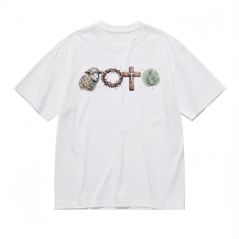 

Men s Trend Fashion Comfy Classic T Shirt Faith Inspired Lamb Palm Leaf Art Tee M