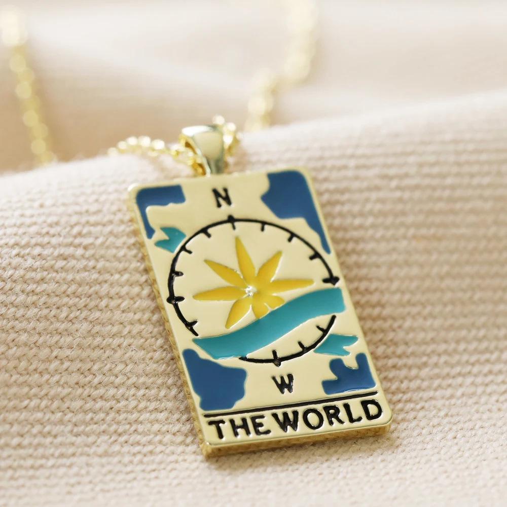 Retro Tarot Card Pendant with Enamel Sun, Moon, and Stars Design - Stainless Steel