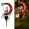 Solar Garden Stake 31 Inch Solar-Powered Christmas Light Santa Claus On A Moon LED Pathway Energy Saving Outdoor Light with Snowflake Charm,