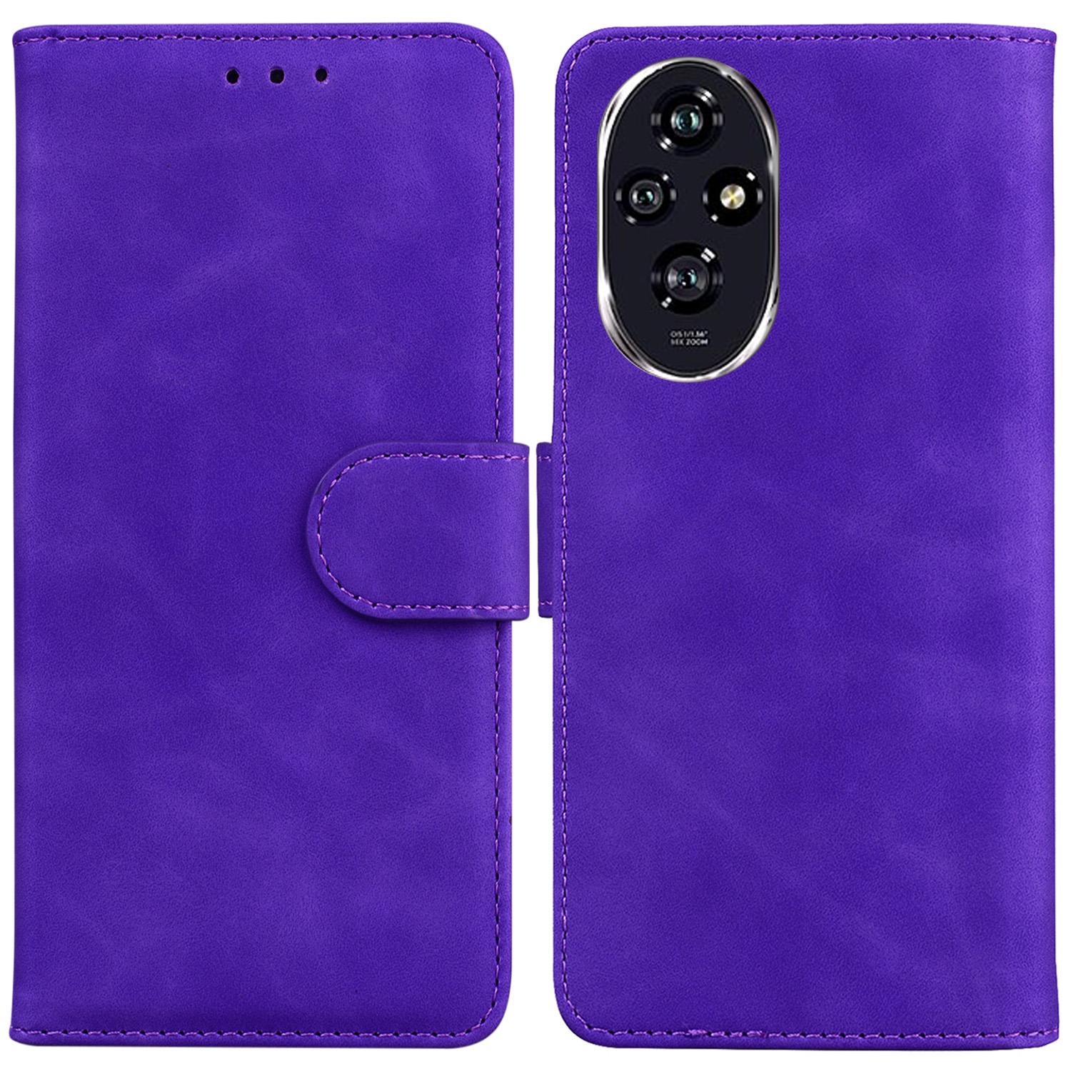 

For Honor 200 5G Protective Case Solid Color Leather Mobile Phone Cover with Stand Purple