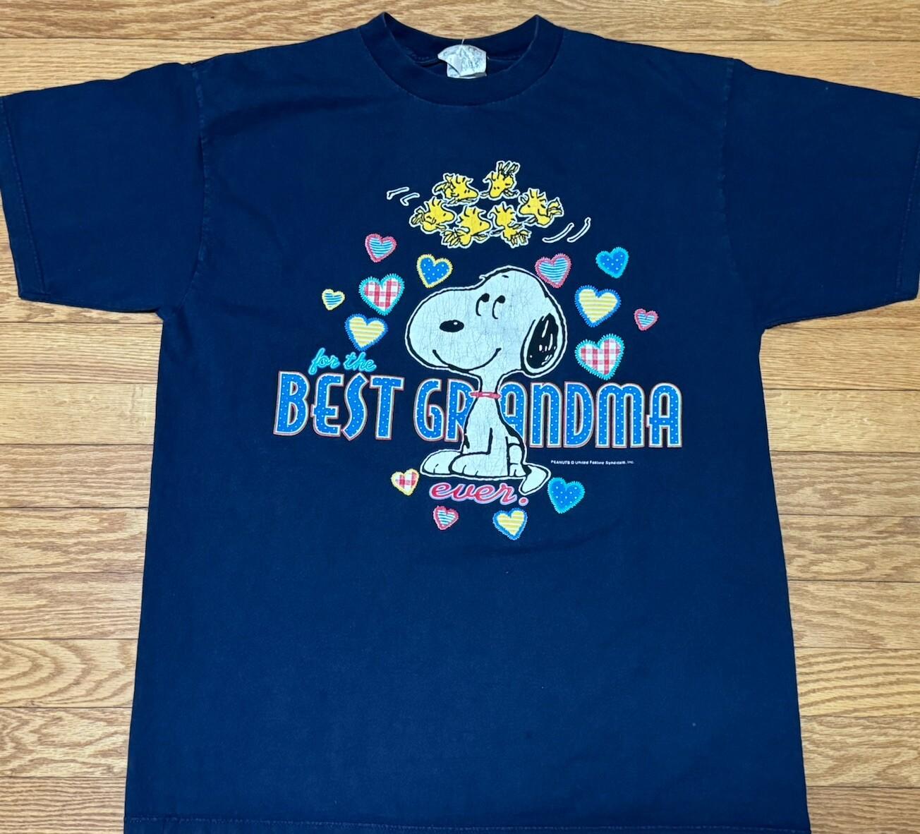 Vtg 90s Peanuts Snoopy Best Grandma Ever Cartoon T-Shirt Size XL S