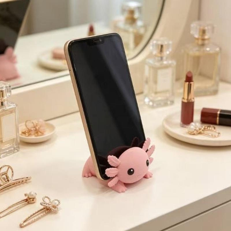 Cute Pink Axolotl Phone Stand With Stable Support Adorable Look For Desk Video Watching Daily Use