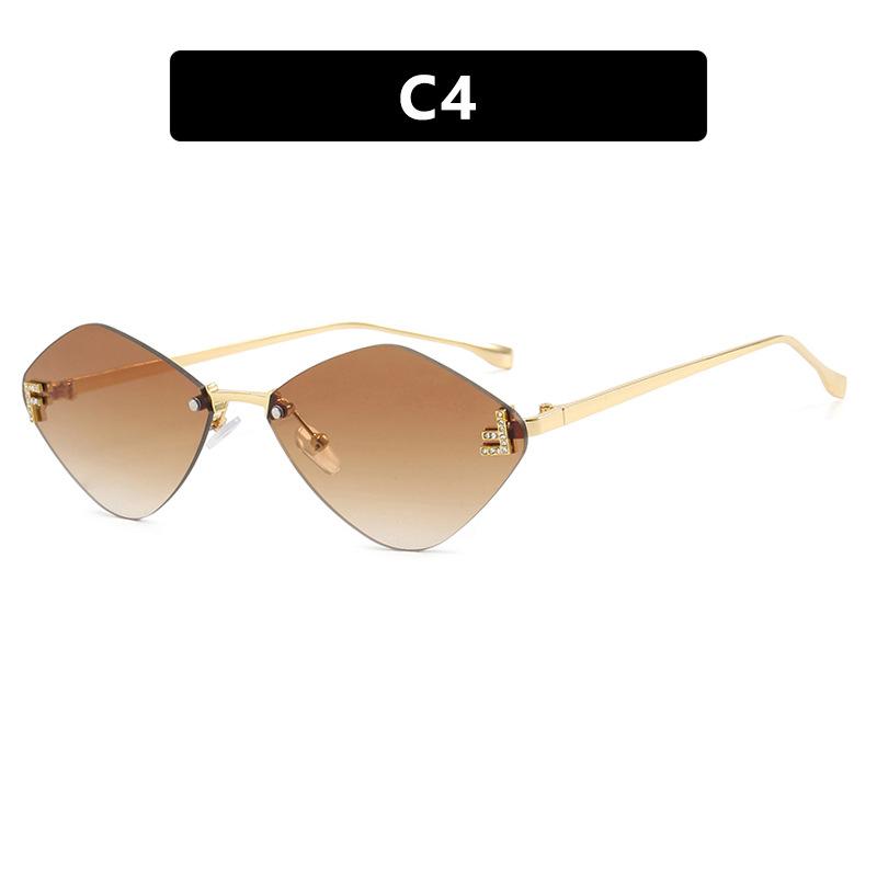 Frameless rhombus sunglasses letter F women's high-end elegant sunglasses European and American fashion sunglasses sun protection