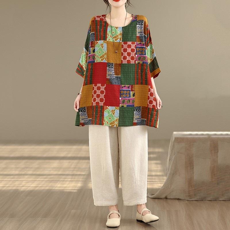 Short Sleeve Oversized Vintage Floral Casual Loose T Shirt Tops Women Summer T-shirt