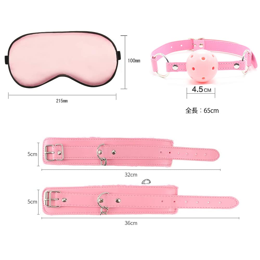 Sexyhot SM Goods Restraints Handcuffs Leg Shackles Eye Mask Restraints Bed Restraints Adjustable SM Beginner SM Play 4 Piece Set Pink