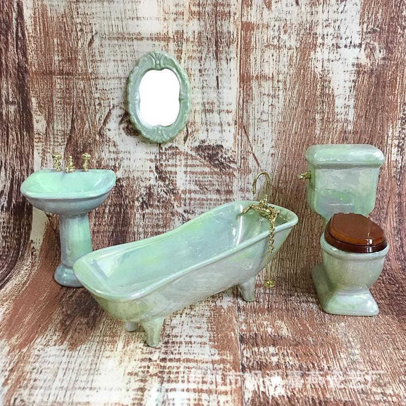 1:12 Scale Miniature Ceramic Bathroom Set - 4-Piece Dollhouse Fixtures