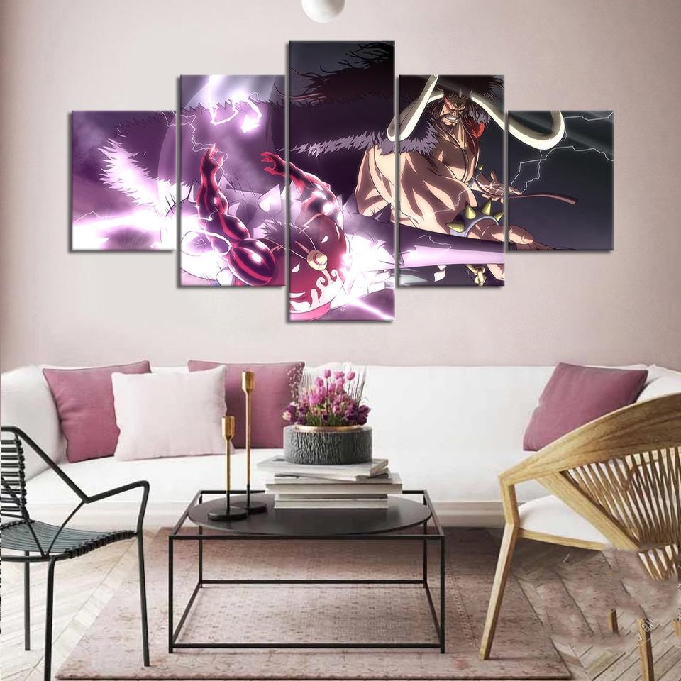 

5 Panels Canvas Wall Arts Painting Animation Buccaneer Poster Living Room Kaido VS Monkey D Walpaperl Picture Prints Home Deco 20x35 20x45 20x55cm