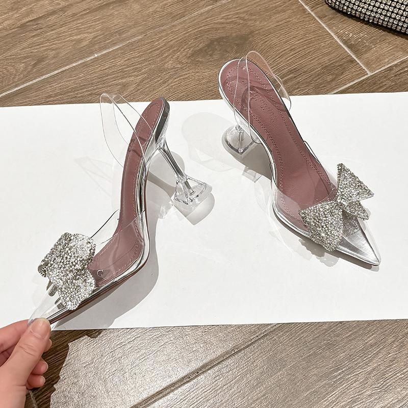 Fashion 2025 New Style Xianfeng Crystal Transparent Sandals, Wedding Shoes, Water Diamond Bow High Heels
