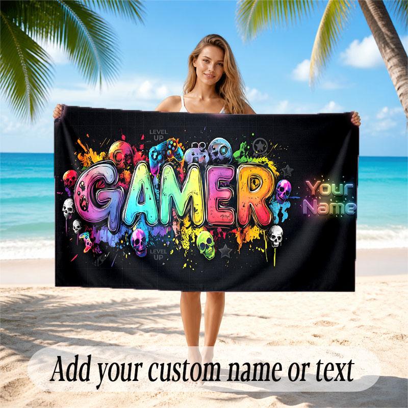 Decorative Artwork Theme Soft Beach Towel Personalized Custom Name Text Towel Portable for Beach Pool Travel