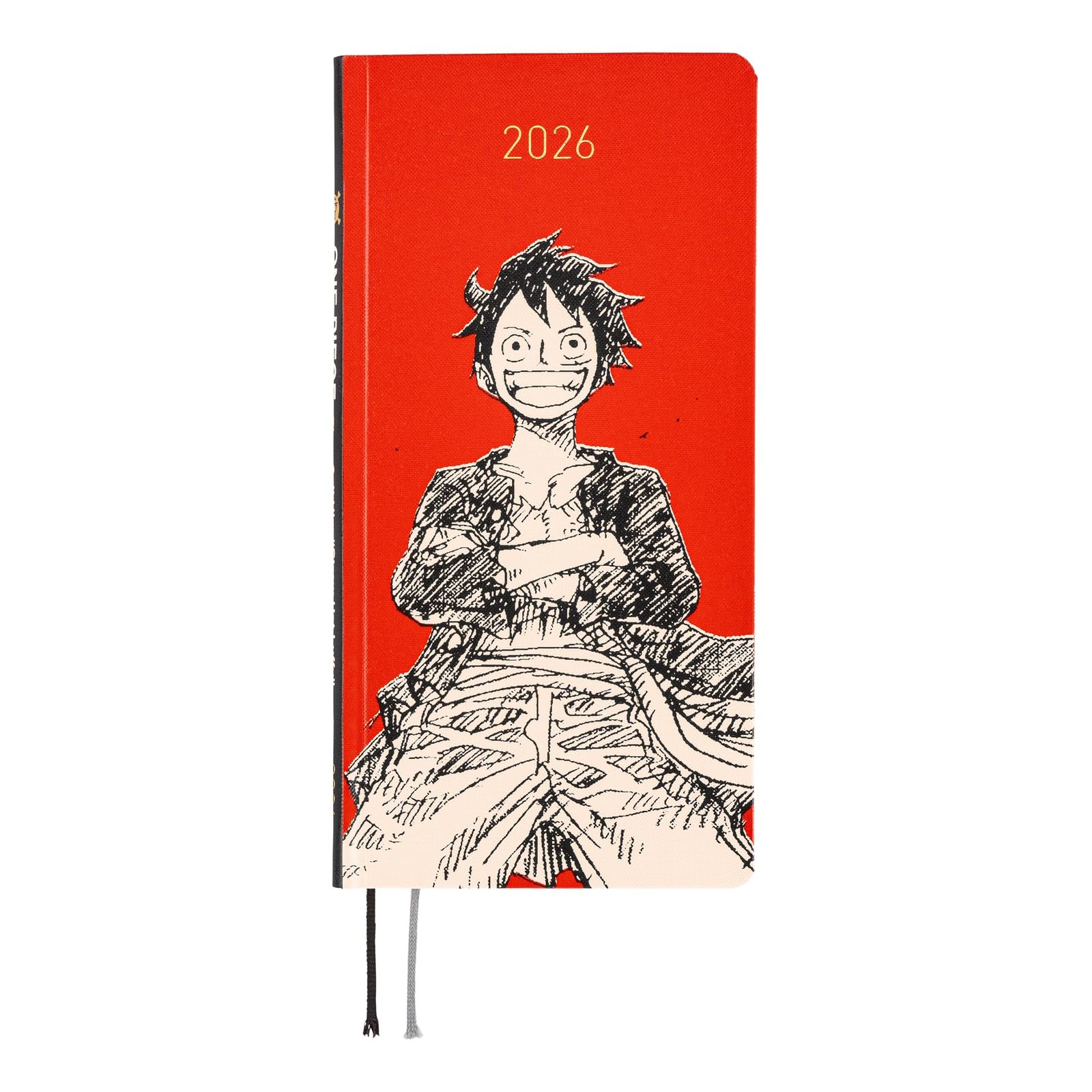 

Hobonichi Techo 2026 недели ONE PIECE Шляпа Луффи КРАСНЫЙ Начало в январе Еженедельник Еженедельный слева Тонкий вертикальный журнал/Солома