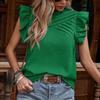 New Summer Pleated Ruffle Flying Sleeve Casual Blouse Women Solid Short Sleeve Round Neck Loose Shirts Women's Clothing Elegant Slim Fit Tops 26595
