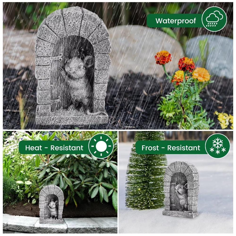 Cartoon Mouse Door Statue Easy Installation Garden Animal Sculptur Adorable Mouse Figurine  Yard