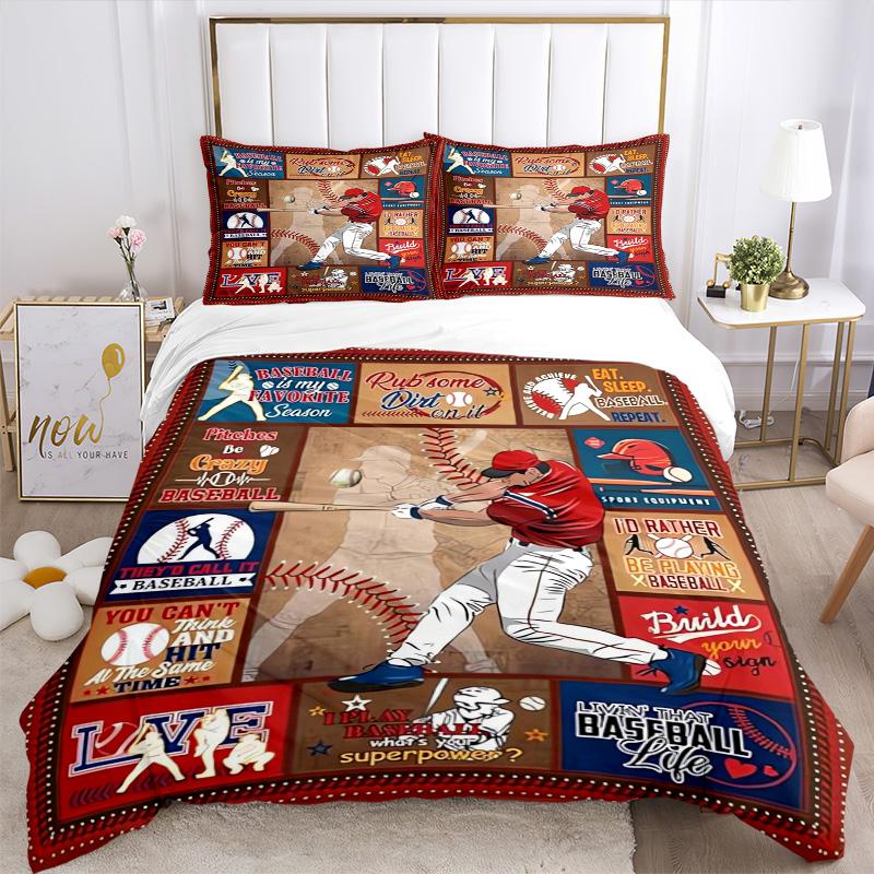 Baseball Artwork Quilt Panel Print 3Pcs Bedding Setduvet Cover With 2 Bedropillowcase Home Birthday Gift