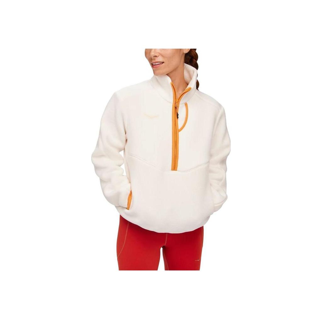 HOKA One One Ridgetop Half-Zip Fleece Color Block Stand Collar Pullover Women Tops White 1141752-EGN