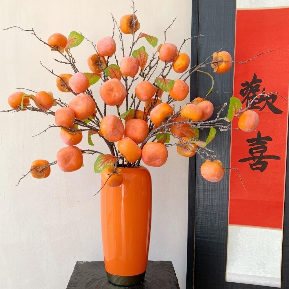 3/5/7 Köpfe Künstlicher Kaki-Zweig Realistische Schaumstoff Künstliche Früchte Zweige Elegante Handgemachte Simulation Kaki-Frucht
