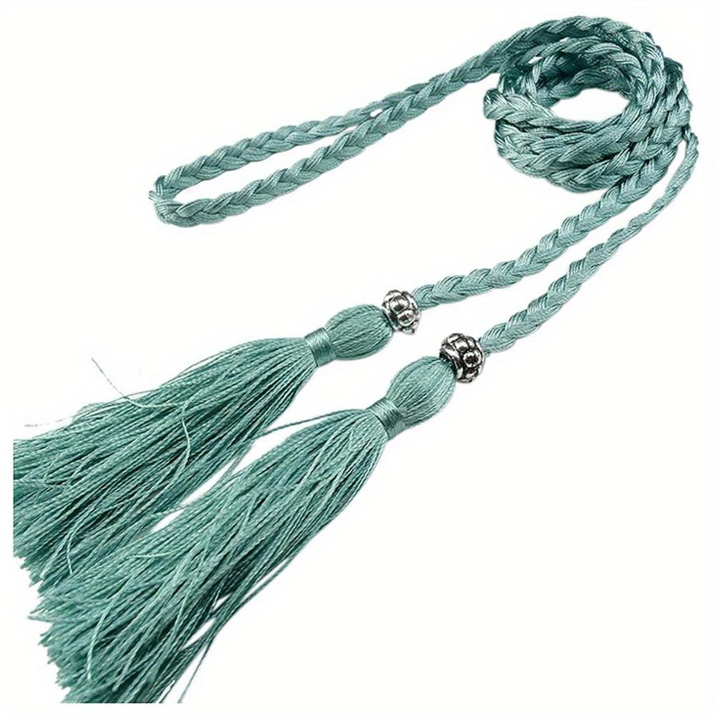 Women Woven Belt Thin Braid Tassel Rope Waist Belts For Dresses Waistband Knot Decorated Cotton String Waist Rope Accessories