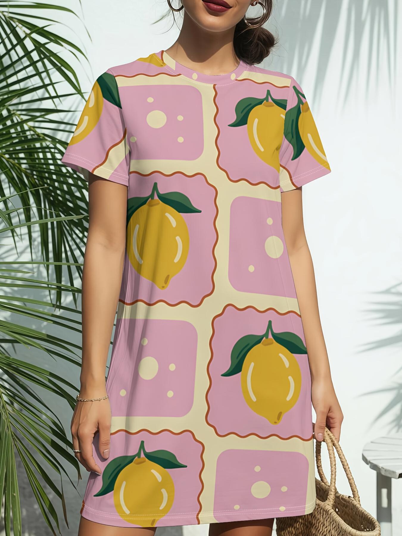 

Lemon Squares New Round-Neck Short-Sleeve Dress T-Shirt Features American Fashion Trends with Digital Prints. Perfect for Casual Wear in Spring And S L дубильна кора