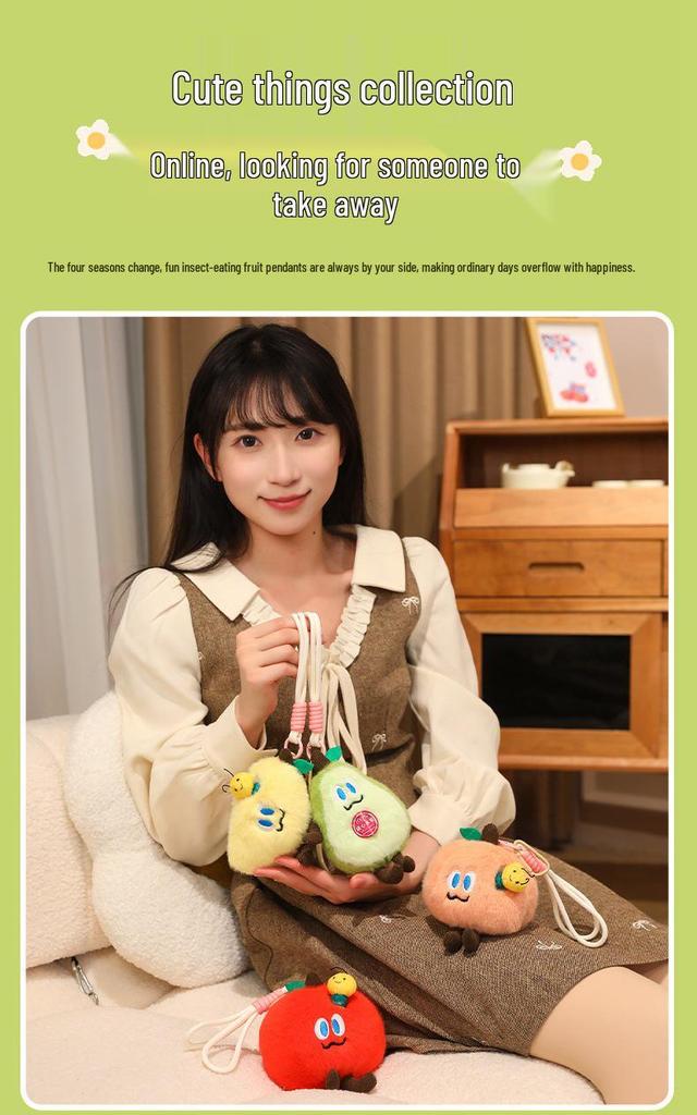 Adorable Bug Eats Fruit Pendant: Apple, Mango, Avocado, Peach - Perfect New Year Gift for Her