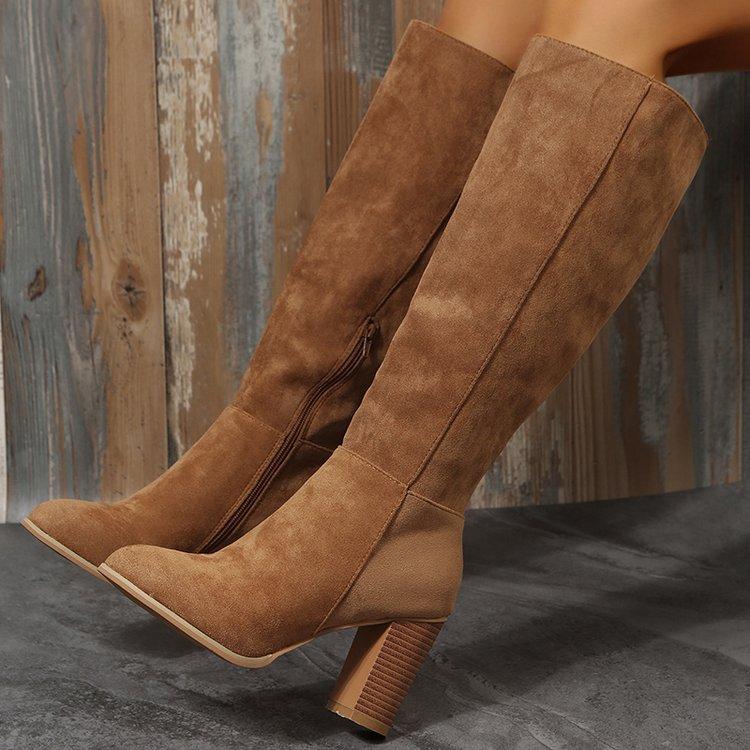 Large Size Autumn And Winter Pointed Thick Heel Side Zipper Martin Boots Women'S European And American Thin Suede Women'S Boots