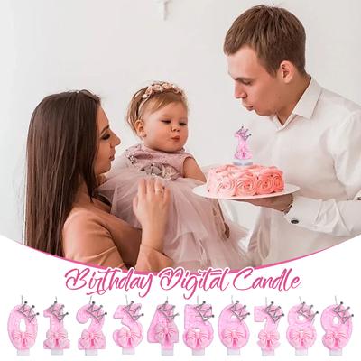 1pc Number Cake Candle Pink Glitter Birthday Candle 0-9 3D Number Candle Cake Topper Birthday Party Cake Decor