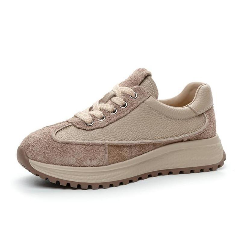 Fashion 4CM Spring Autumn Women Casual Sneakers Mixed Colors Genuine Leather Thick Bottom Lace-Up Lightweight Women Flat Shoes