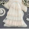 Autumn Sweet Retro Court Wood Ear Patchwork Irregular Cake Puffy Skirt Fairy Lace Mesh Half Skirt