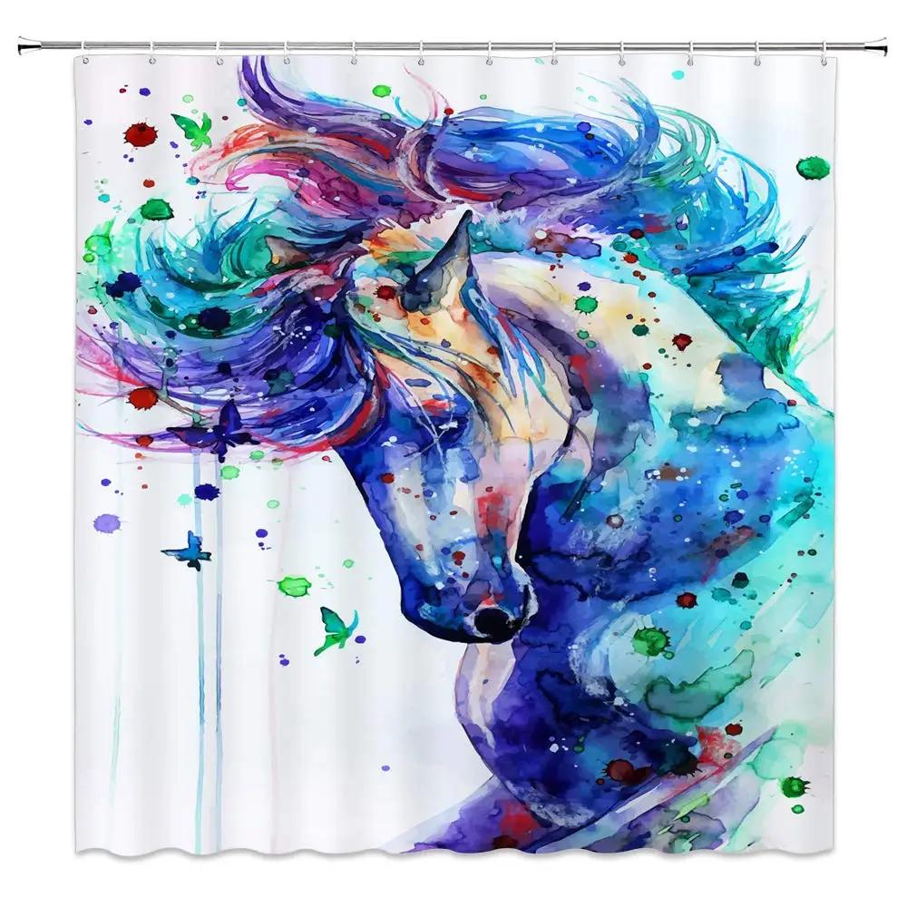 Horse Shower Curtain Western Masculine Horses Run In Farm Field Animal Farmhouse Bath Curtain Waterproof Polyester Fabric Decor