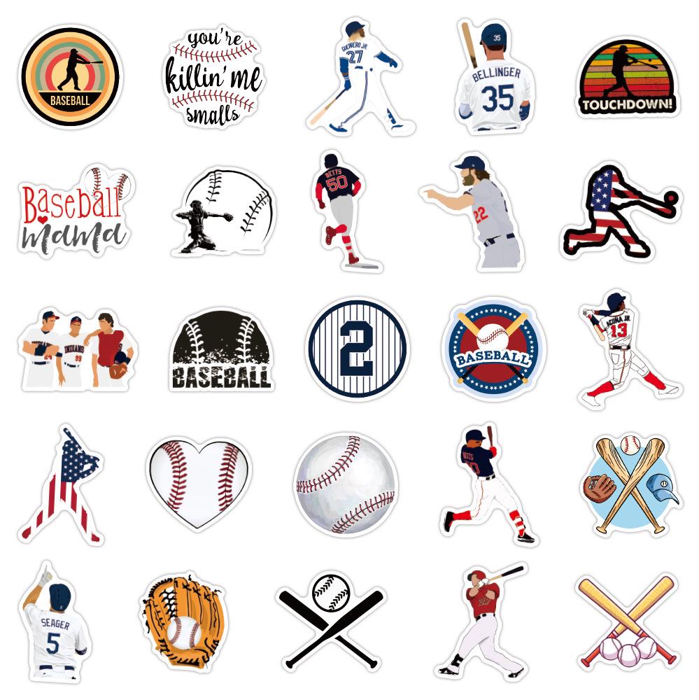 Sports-Themed Waterproof Graffiti Stickers for Baseball Fans, 50-100 Pack, Ideal for Phones, Water Bottles, and Refrigerators