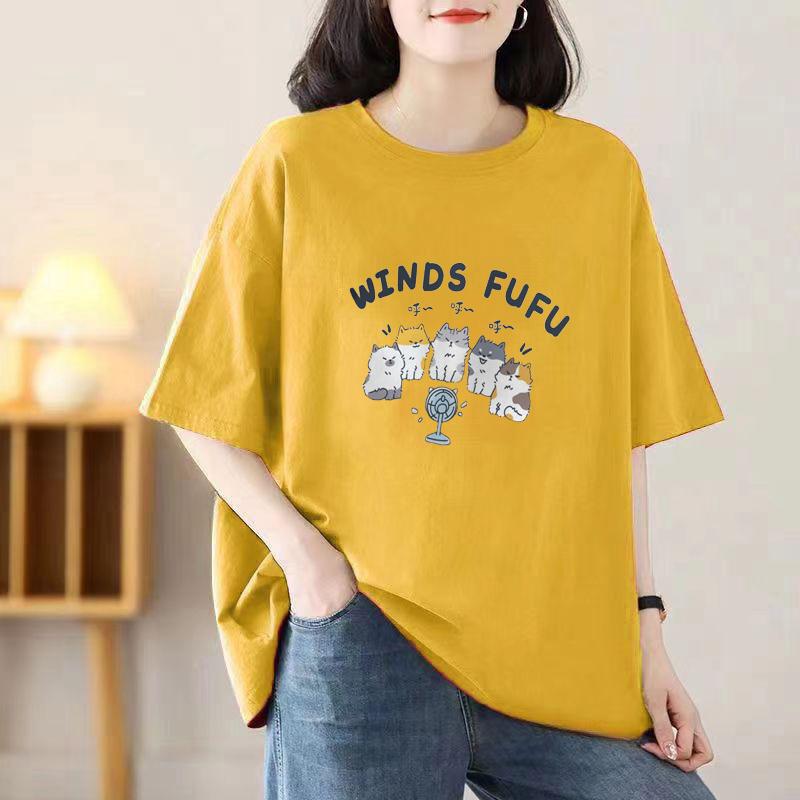 Short-sleeved T-shirt Women Loose 2025 New Spring and Summer Round Neck Medium-length Half-sleeved Blouse